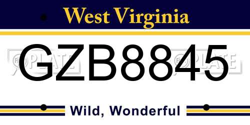 GZB8845 West Virginia License Plate