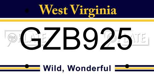 GZB925 West Virginia License Plate
