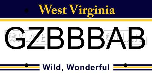 GZBBBAB West Virginia License Plate