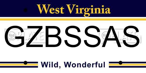 GZBSSAS West Virginia License Plate