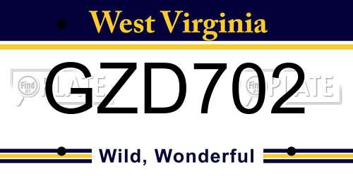 GZD702 West Virginia License Plate