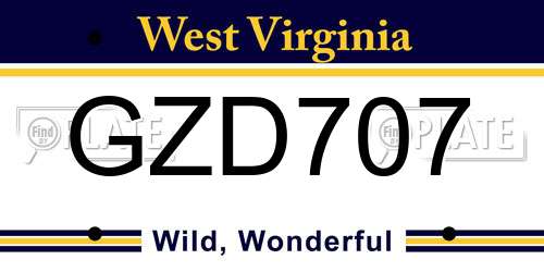 GZD707 West Virginia License Plate