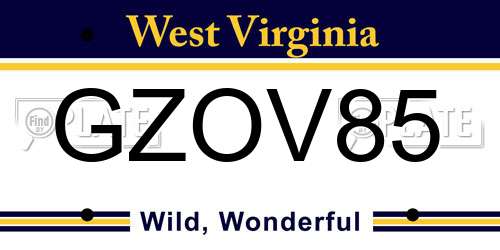 GZOV85 West Virginia License Plate