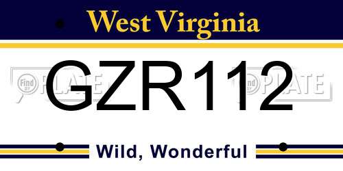 GZR112 West Virginia License Plate