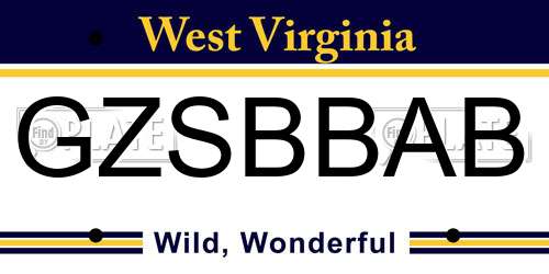 GZSBBAB West Virginia License Plate