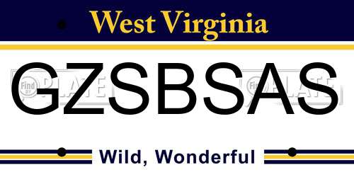GZSBSAS West Virginia License Plate