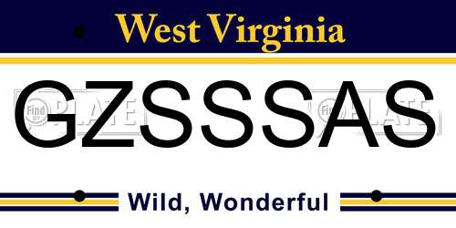 GZSSSAS West Virginia License Plate