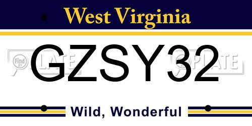 GZSY32 West Virginia License Plate