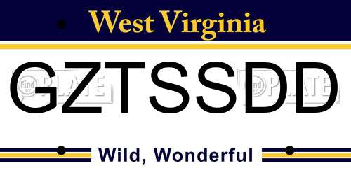 GZTSSDD West Virginia License Plate