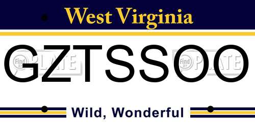 GZTSSOO West Virginia License Plate