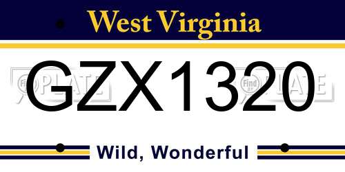 GZX1320 West Virginia License Plate