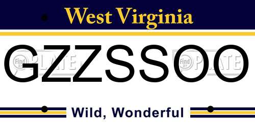 GZZSSOO West Virginia License Plate