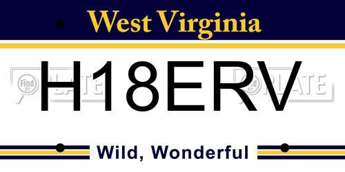 H18ERV West Virginia License Plate