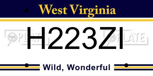 H223ZI West Virginia License Plate