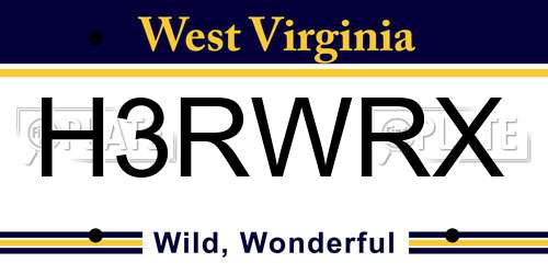 H3RWRX West Virginia License Plate