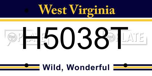 H5038T West Virginia License Plate