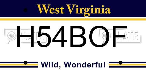 H54BOF West Virginia License Plate