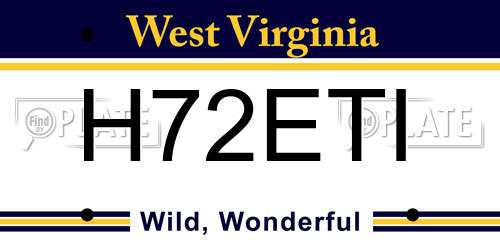 H72ETI West Virginia License Plate