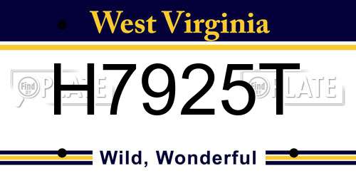 H7925T West Virginia License Plate