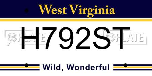 H792ST West Virginia License Plate