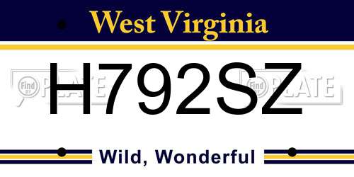 H792SZ West Virginia License Plate