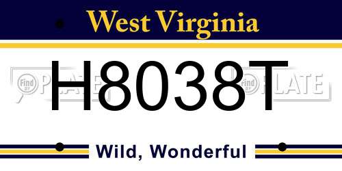 H8038T West Virginia License Plate