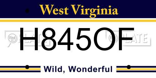 H845OF West Virginia License Plate