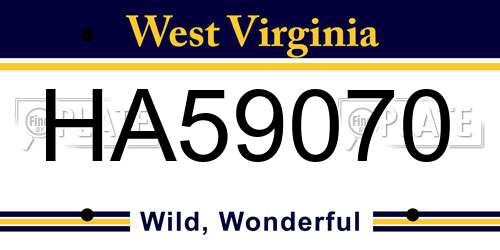 HA59070 West Virginia License Plate