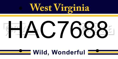 HAC7688 West Virginia License Plate