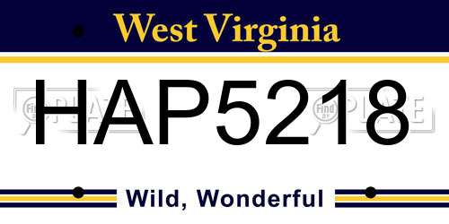 HAP5218 West Virginia License Plate