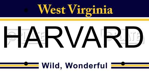 HARVARD West Virginia License Plate