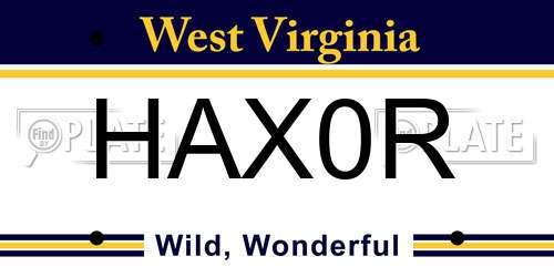 HAX0R West Virginia License Plate