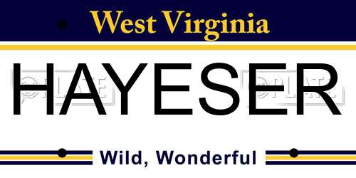 HAYESER West Virginia License Plate