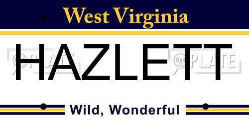 HAZLETT West Virginia License Plate