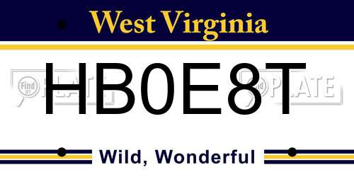 HB0E8T West Virginia License Plate