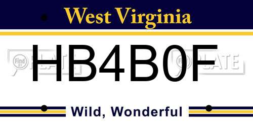 HB4B0F West Virginia License Plate