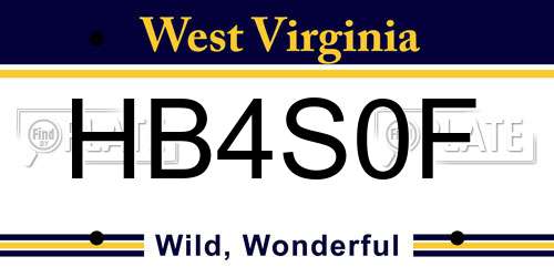 HB4S0F West Virginia License Plate