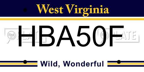 HBA50F West Virginia License Plate