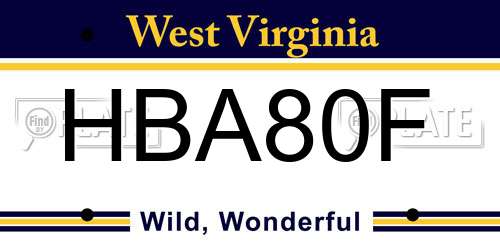 HBA80F West Virginia License Plate