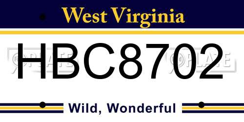 HBC8702 West Virginia License Plate