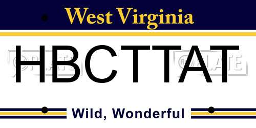 HBCTTAT West Virginia License Plate