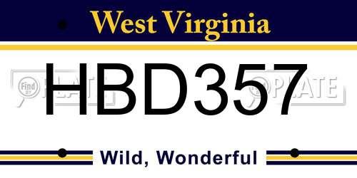 HBD357 West Virginia License Plate