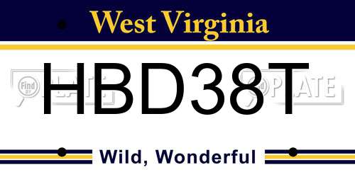 HBD38T West Virginia License Plate