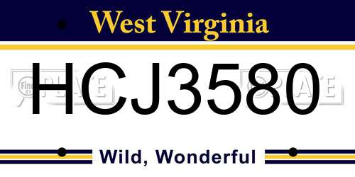 HCJ3580 West Virginia License Plate