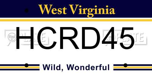 HCRD45 West Virginia License Plate