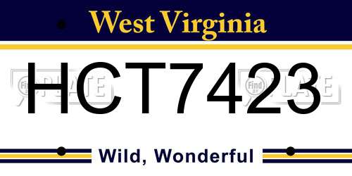 HCT7423 West Virginia License Plate