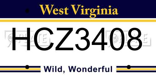 HCZ3408 West Virginia License Plate
