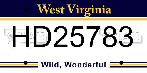 HD25783 West Virginia License Plate