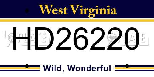 HD26220 West Virginia License Plate