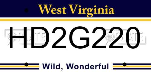 HD2G220 West Virginia License Plate